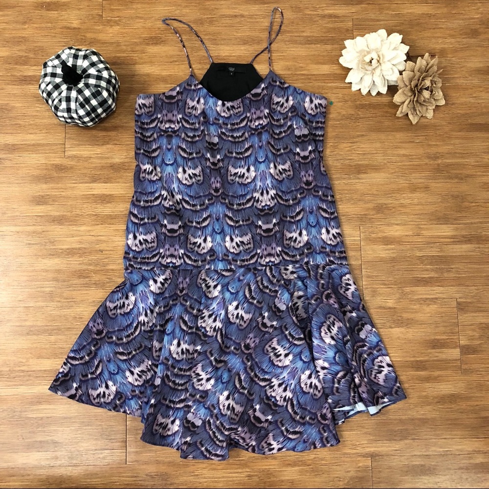 Purple Tibi Drop Waist Feather Dress